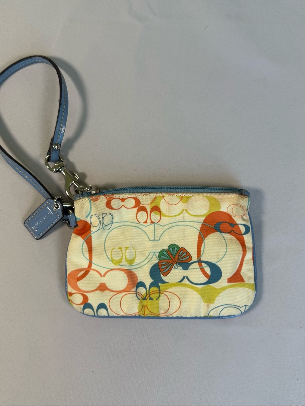 Coach Multicolor Signature Wristlet with Blue Trim